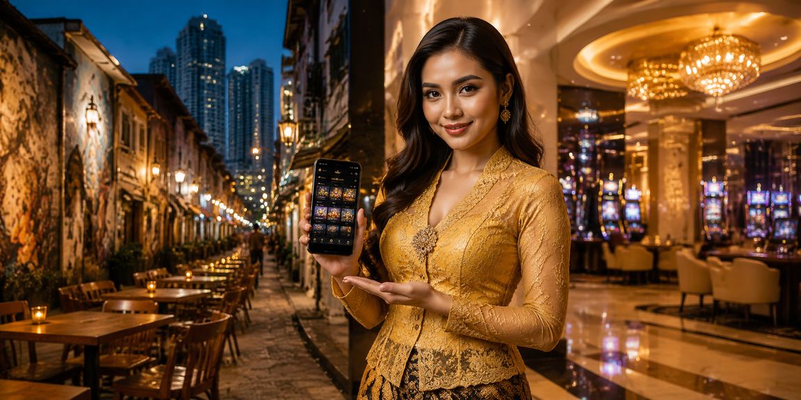 Pengguna di Penang menggunakan aplikasi pertaruhan sukan 3900 dengan pakaian kebaya tradisional